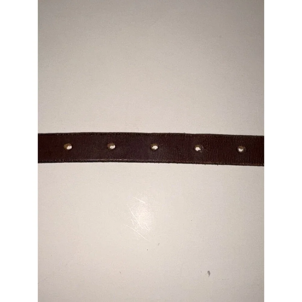 Vintage 80s Etienne Aigner Thin 5/8” Brown Leather Belt W/Brass Buckle Size 28”